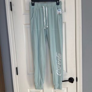 COCA COLA Fuzzy Fleece Sleep PJ Lounge Pants Womens Jogger Minty Teal sz S NEW